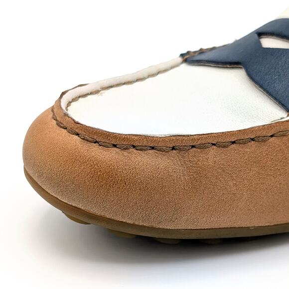 Born Malena Leather Driving Loafers Womens 7.5 Tan White Blue Chic Coastal Prep - Picture 7 of 10